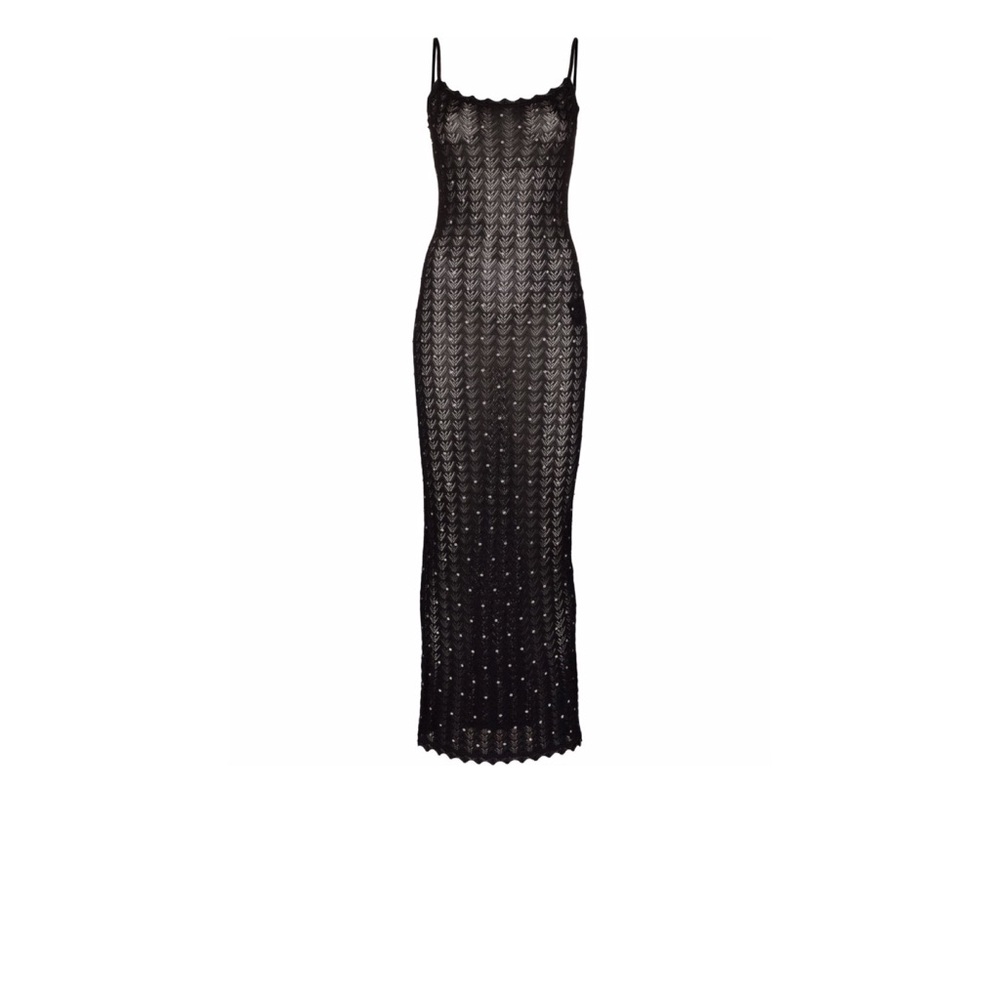 Alessandra Rich Crystal Embellished Pointelle Knit Midi Dress, Sz 42